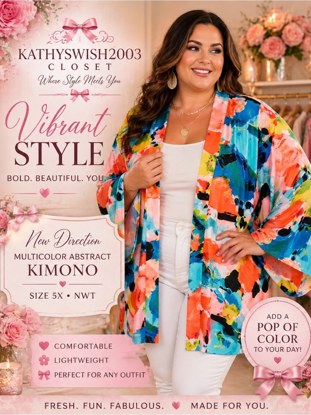 New Direction Multicolor Abstract Kimono NWT
